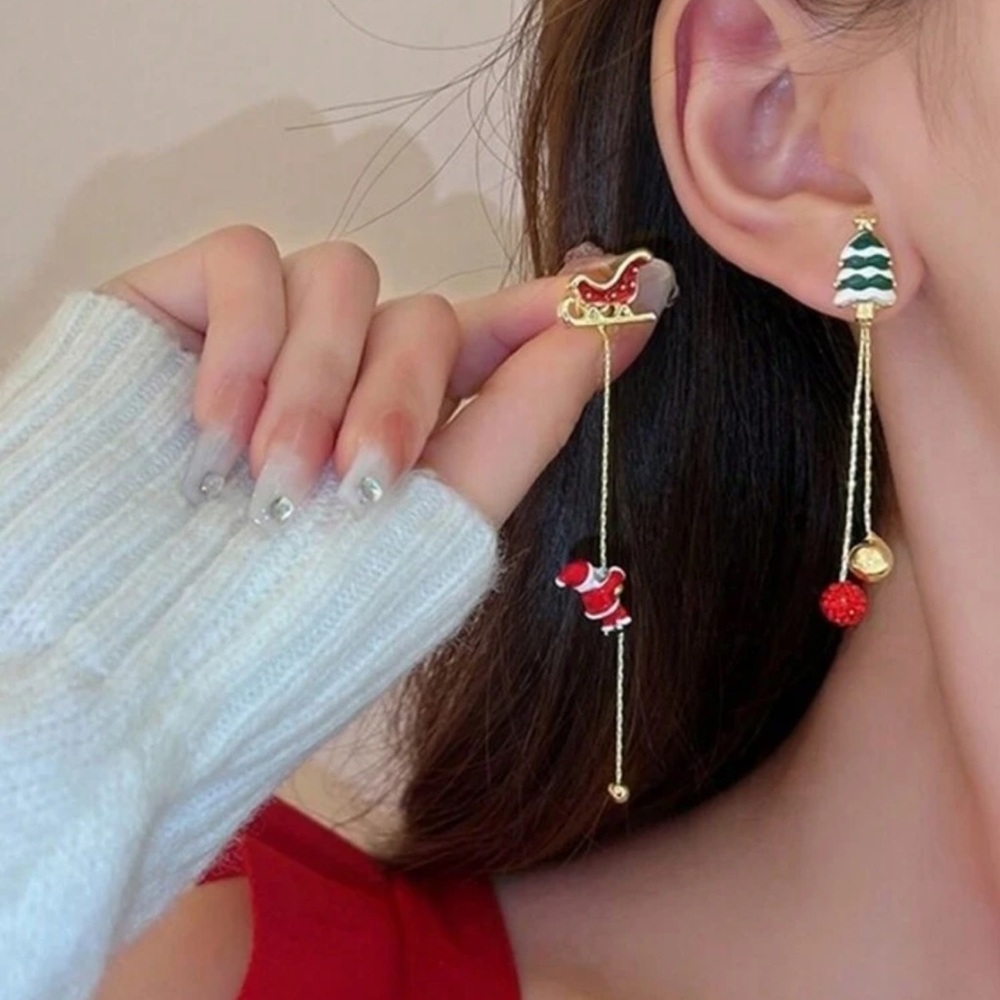 Christmas Sleigh and Santa Earrings, Christmas Earrings